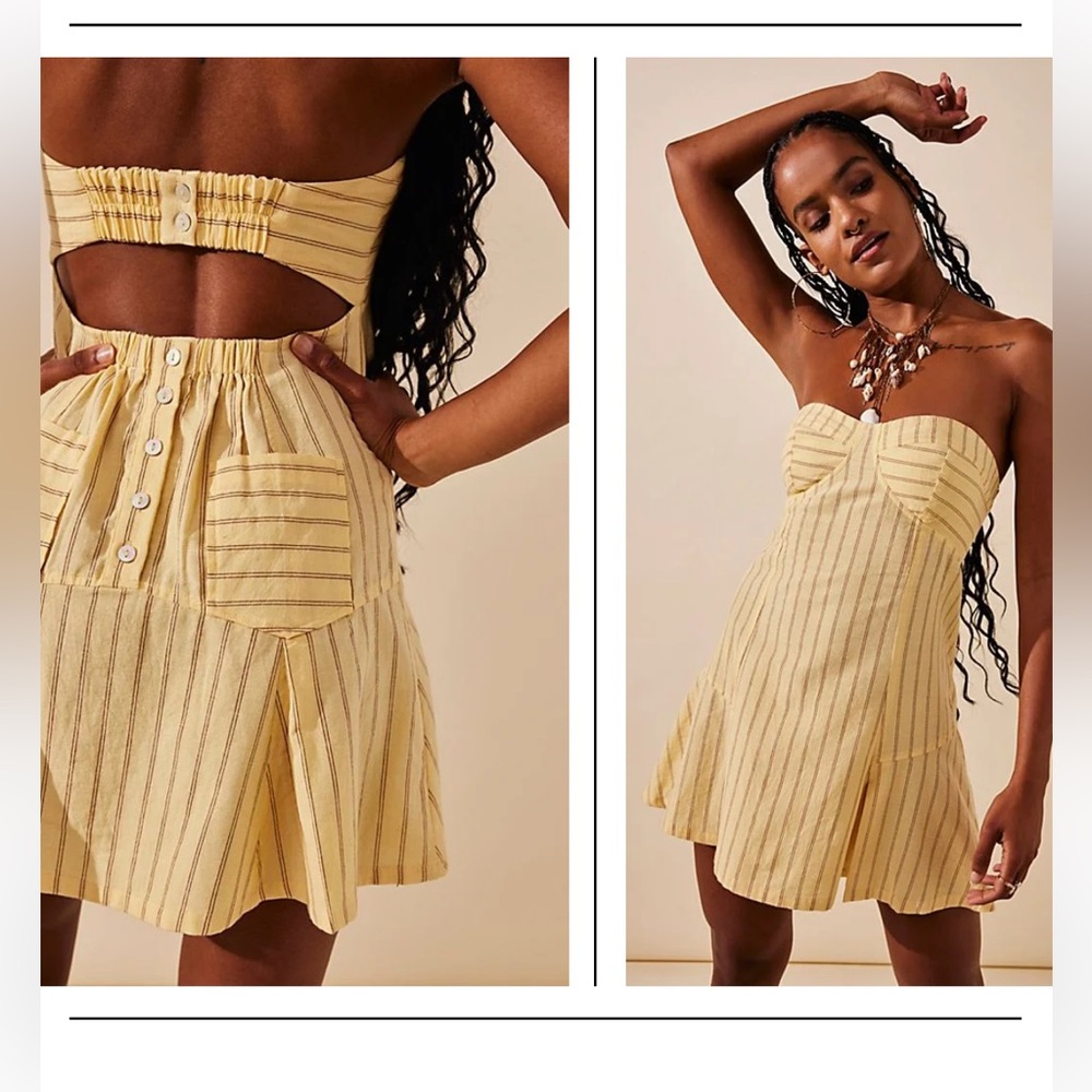 Free People Johanna Mini NWOT Size M yellow/pin striped.